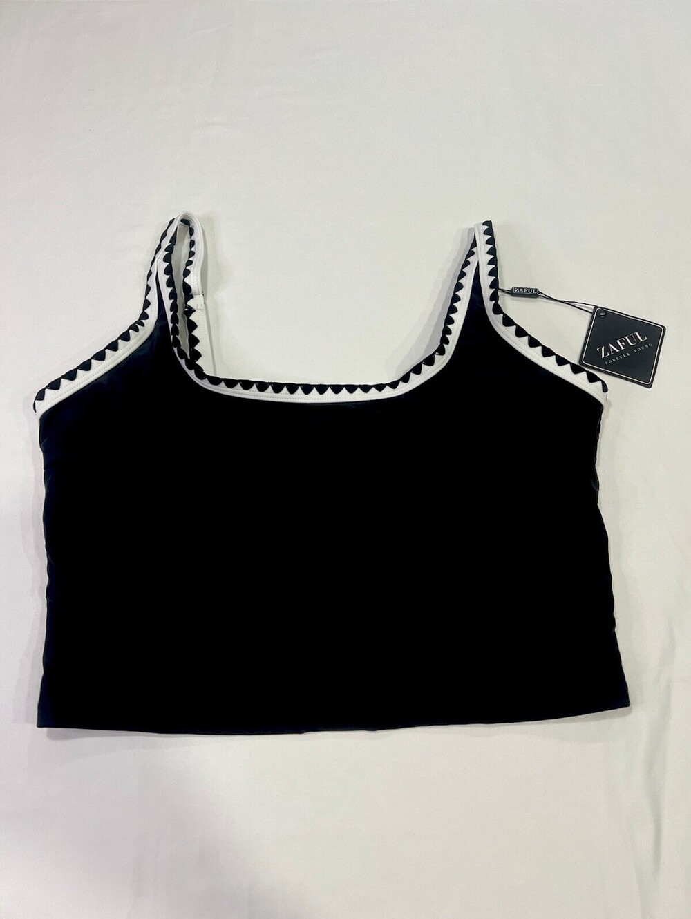 ZAFUL Women’s Tankini Swim Top Black White Size L Adjustable Straps NWT